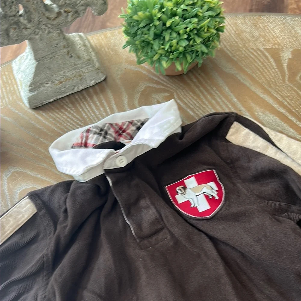 Boys Gymboree Saint Bernard Rescue Dog Brown Long Sleeve Rugby Shirt Size 8
